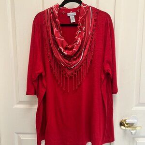 Red Knit Sweater with detachable Scarf Catherines Womens 2X